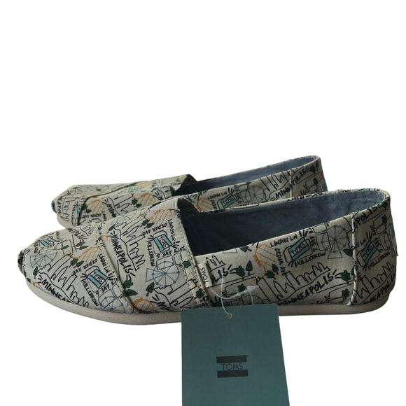 Tom’s Women's Classic Natural Printed Canvas Size 9 Minneapolis Map Slip on NWT - Picture 1 of 9
